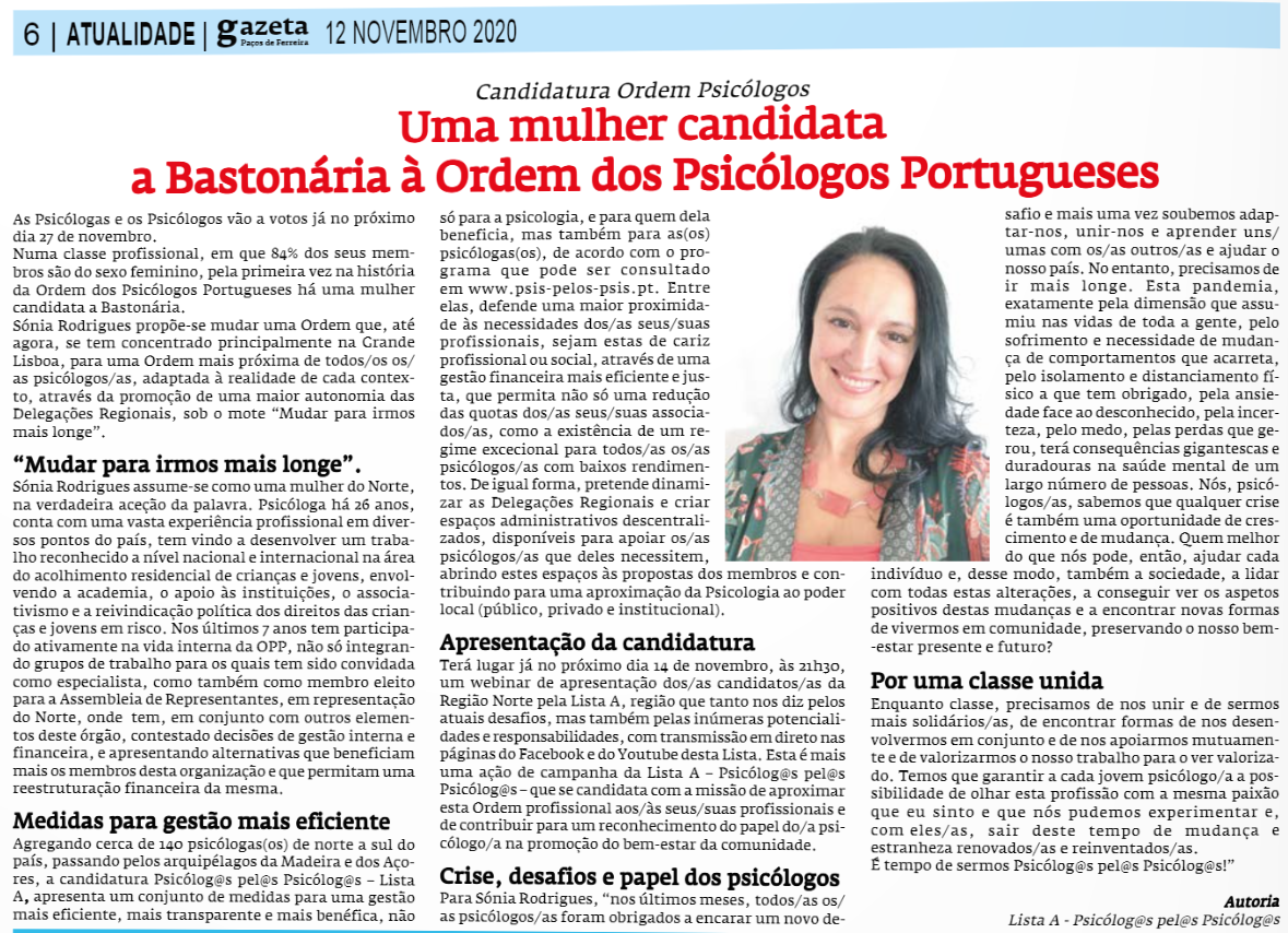 Sónia Rodrigues na Gazeta de Paços de Ferreira foto